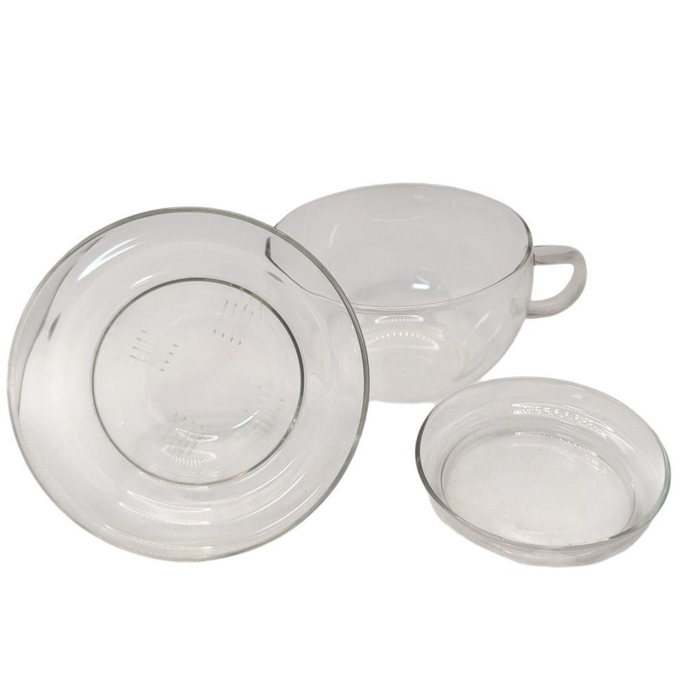 Jenaer Glas Tea For One Clear Borosilicate Bauhaus Three Piece Set Germany